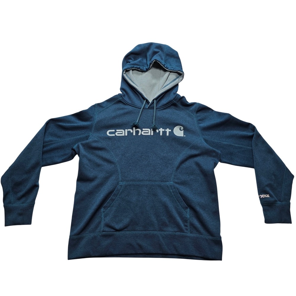 Carhartt Force Hoodie Blue Workwear Streetwear Logo‎ Pullover L